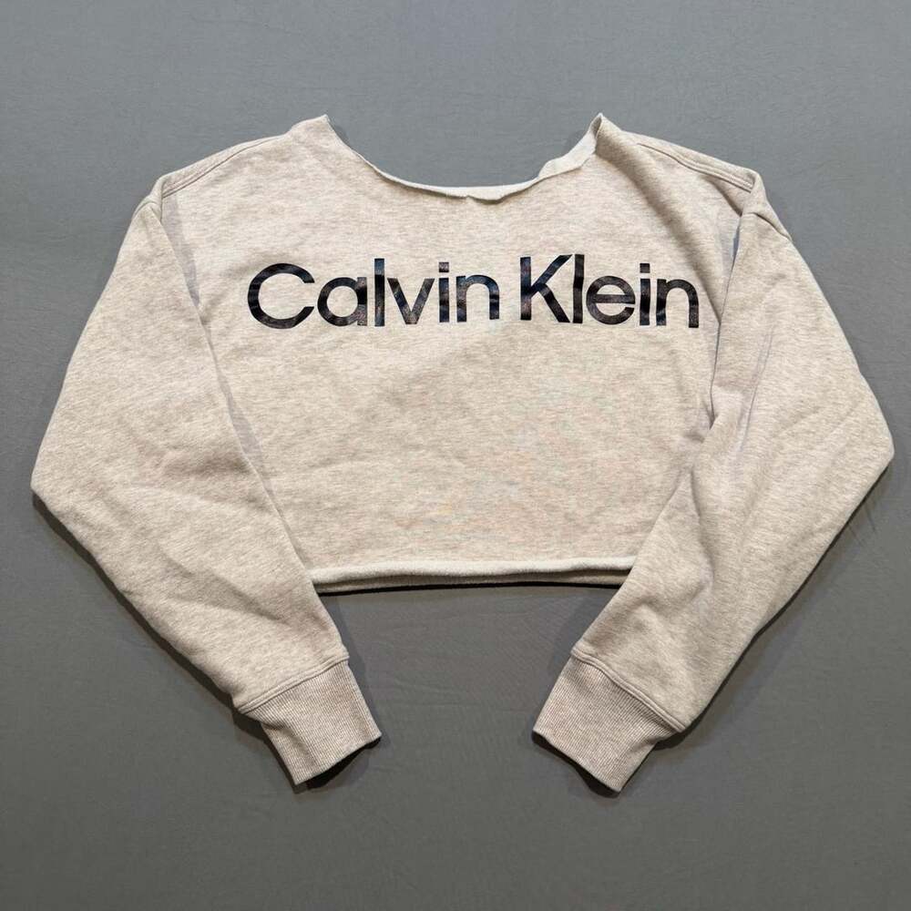 Calvin Klein Grey Cropped Crew Neck Sweatshirt with Logo